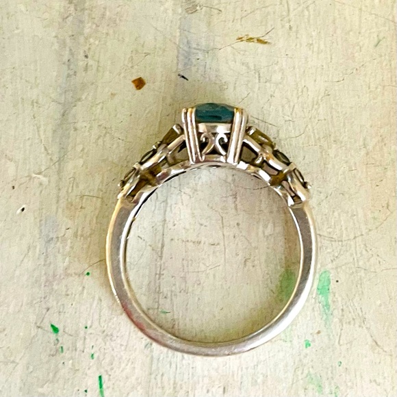 Vintage 925 natural aquaMarine & chalcedony heart scroll ring - Picture 3 of 5